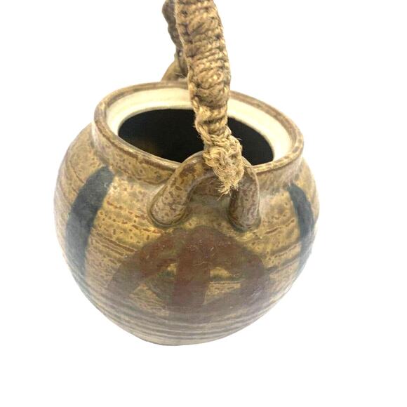 Vintage Japanese Tea Pot Kettle with Rope Handle Brown - Picture 3 of 4